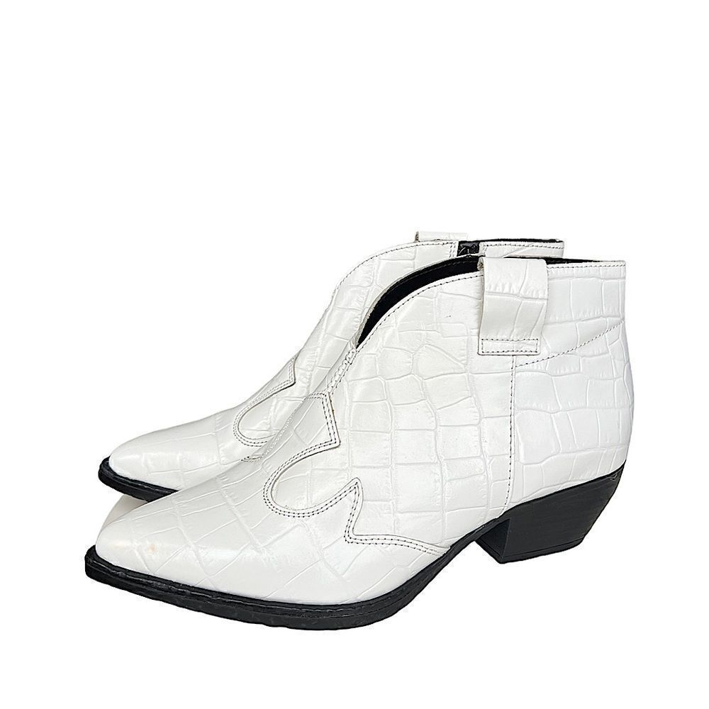 Gabriella Western Croc Embossed White Leather Bootie NWT